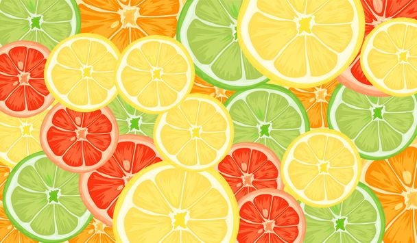 Citrus szelet citrom, narancs, lime és a grapefruit. Vektoros illusztráció - Vektor, kép