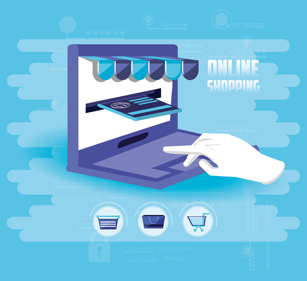 on line shopping with laptop - Vector, Image
