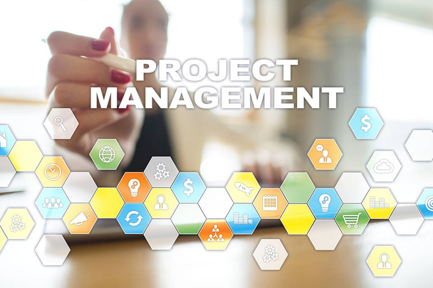 Project management on the virtual screen. Business concept. - Photo, Image