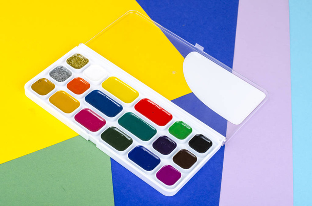 Colored paints for drawing school art - Фото, изображение