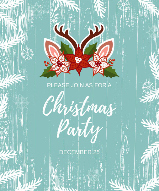 Vector illustration with deer headband. Template for Merry Christmas motives, party invitation, greetings, winter holidays, Christmas fair. - Vector, Image