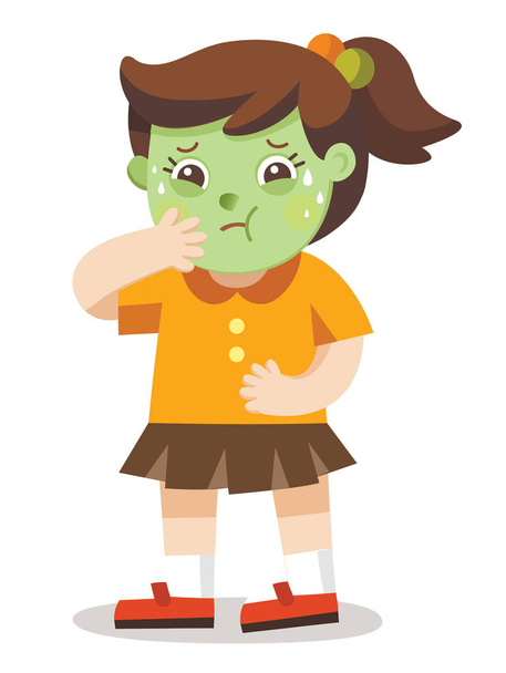 A Girl Vomiting. she has been sick. A Girl  Feeling Unwell Because Of The Sickness - Vector, Image