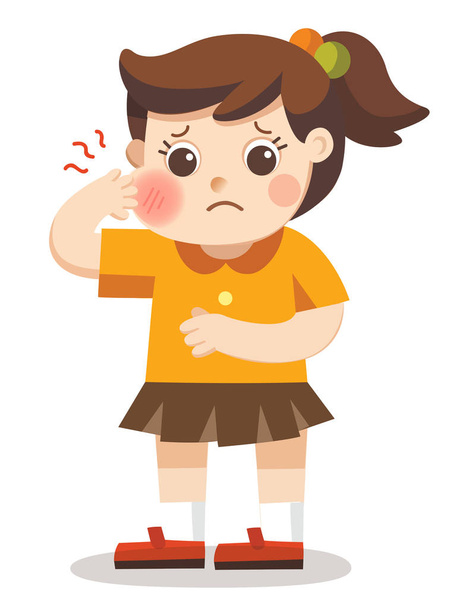 A little girl suffering from severe toothache.  - Vector, Image