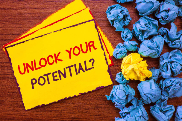 Unlock Your Potential soru gösterilen Not yazma. Ekranı Kapla vitrine yetenek kullanımı hediye Tanrı iş fotoğraf - Fotoğraf, Görsel