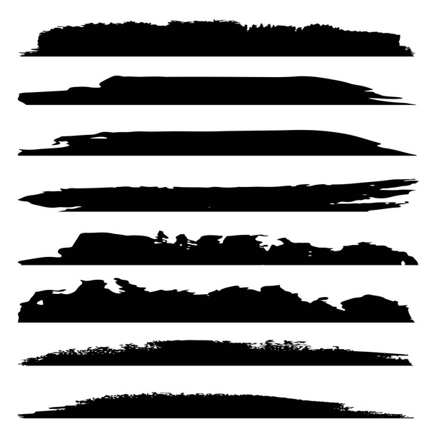 Vektorová kolekce uměleckých špinavých černých malířských rukou vytvořila kreativní tahy štětcem izolované na bílém pozadí. Skupina abstraktních náčrtků pro výtvarnou výchovu nebo výtvarnou výzdobu - Vektor, obrázek