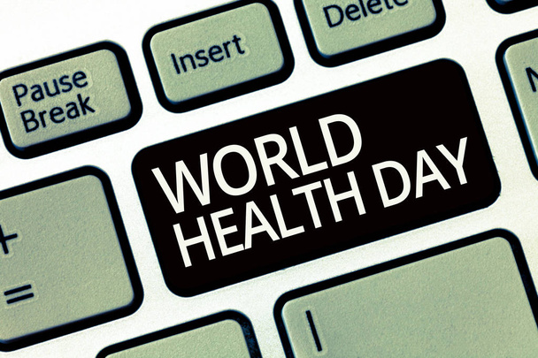 Parola che scrive testo Giornata Mondiale della Sanità. Concetto di business per la Giornata mondiale della salute celebrata ogni anno
 - Foto, immagini