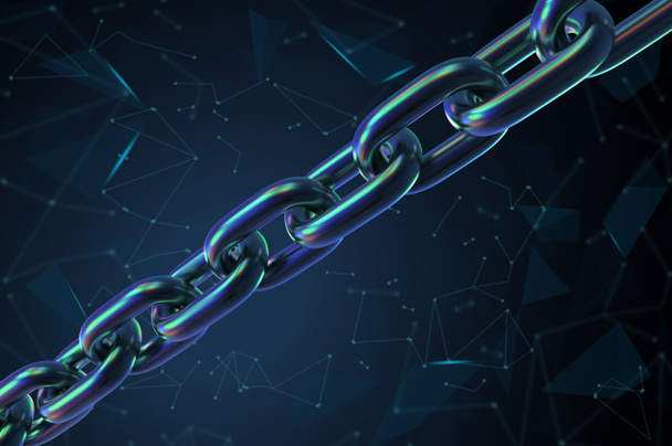 Conceito de tecnologia Blockchain com ligação de cadeias azuis de renderização 3d
 - Foto, Imagem