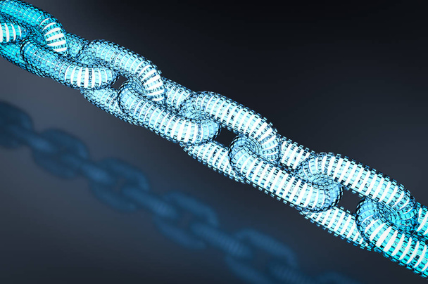 Blockchain Technology konsepti 3d renderöinti sininen ketjut yhteys
 - Valokuva, kuva