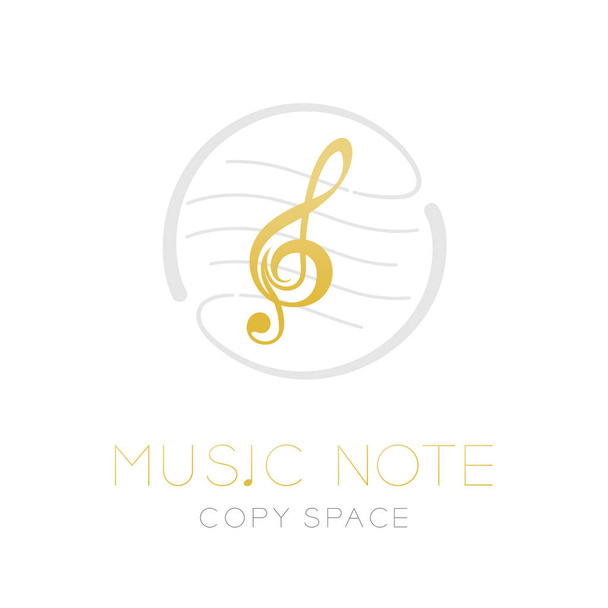 Music note gold color with dash line staff circle shape frame, logo icon set design illustration isolated on white background with Music note text and copy space - Vector, Image