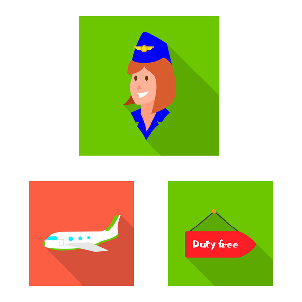 Vector design of airport and airplane sign. Set of airport and plane vector icon for stock. - Vector, Image