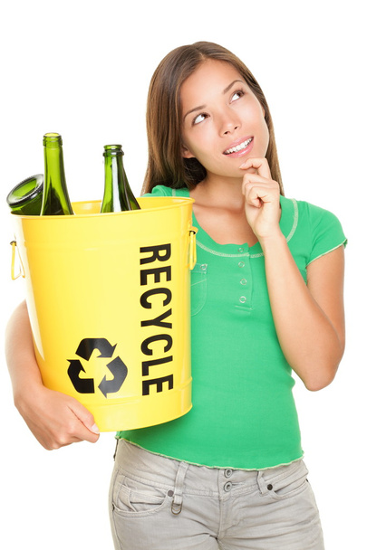 recycling vrouw denken - Foto, afbeelding
