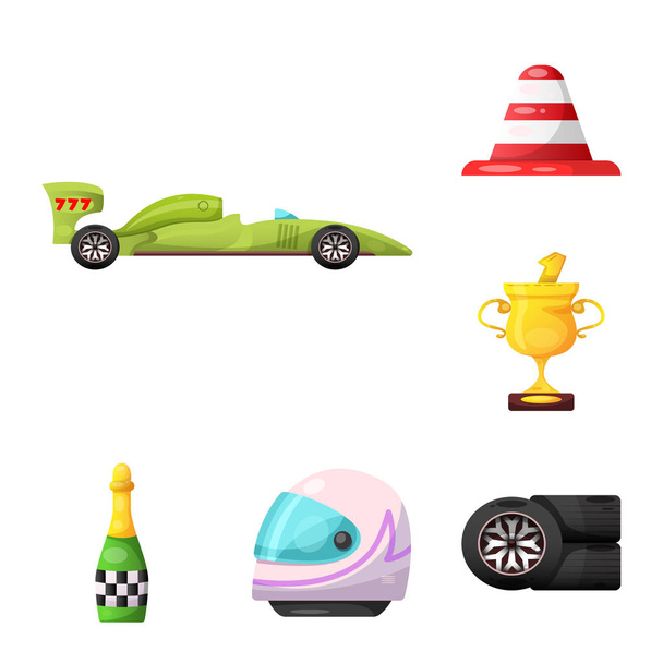 Vector illustration of car and rally sign. Set of car and race stock vector illustration. - Вектор, зображення