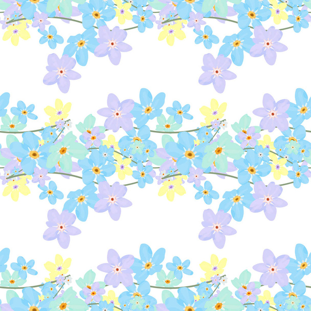 Vector floral seamless pattern. Illustration of little cute colored flowers. Blue, pink, violet, green, and yellow, florets on the light background - Vettoriali, immagini