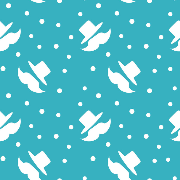 Seamless pattern for the Father's day and other design needs. Texture with mustache, top hat and polka dot isolated on the blue background - Διάνυσμα, εικόνα