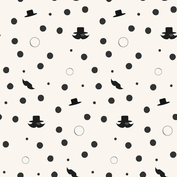 Seamless pattern with mustache, polka dot, top hat and pince isolated on the white background. Texture with face for father's day and other purpose - Vektor, obrázek