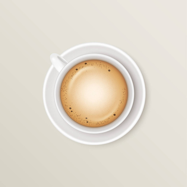 Nápoje cappuccino v bílý keramický hrnek na kulatý talíř na světlé pozadí. Realistické vektorové ilustrace - Vektor, obrázek