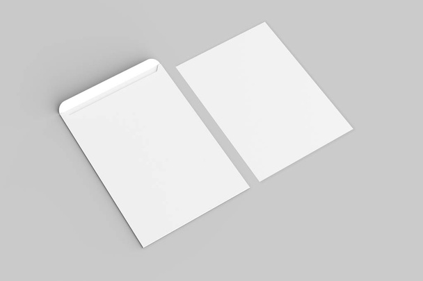 c4 Briefumschlag-Attrappe isoliert auf weichem grauen Hintergrund. 3D-Illustration. - Foto, Bild