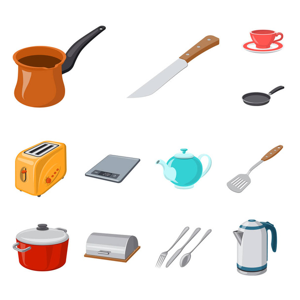 Vektordesign von Küche und Koch-Symbol. Set von Küchen- und Haushaltsvektorsymbolen für den Vorrat. - Vektor, Bild