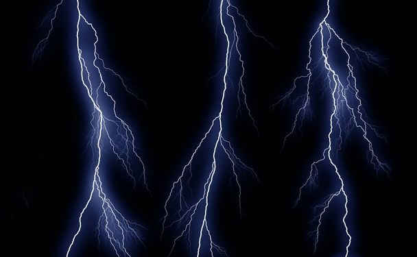 Some different lightning bolts isolated on black - Photo, Image