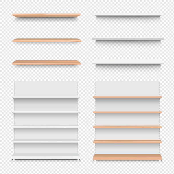 Empy Wooden Shelf Set Isolated Transparent Background With Gradient Mesh, Vector Illustration - Vector, imagen