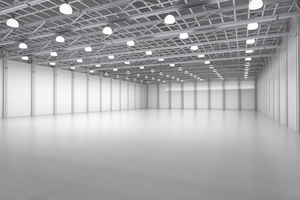Usine vide intérieure de rendu 3d avec lampes suspendues
 - Photo, image