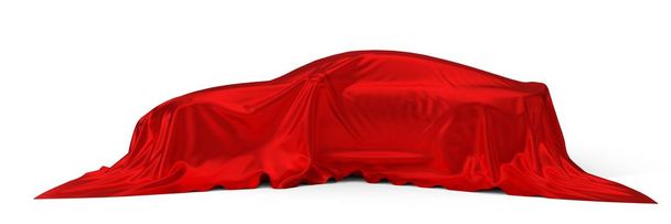 Концепт спорткара покрыт красным шелком. 3d иллюстрация
 - Фото, изображение