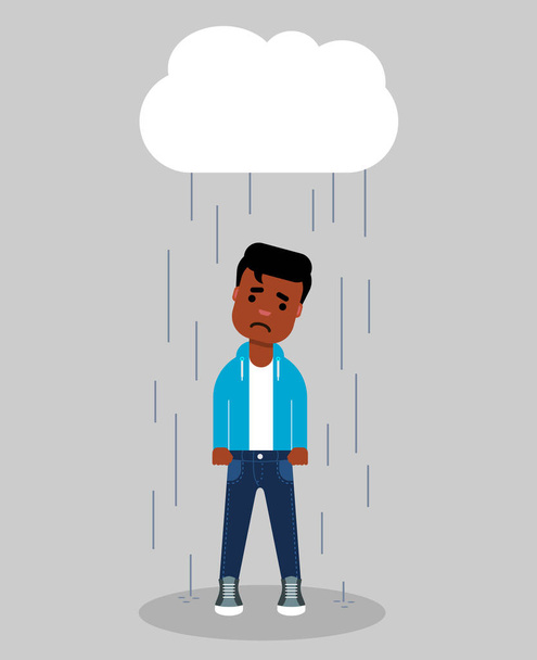 雨の中で若いアフリカ系アメリカ人 - ベクター画像