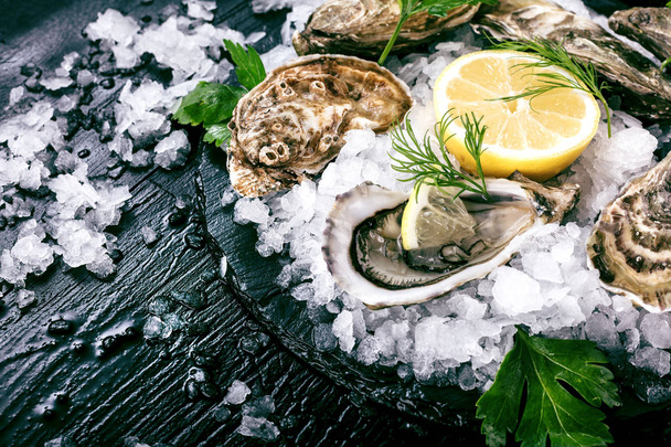 Fresh raw oysters and lemon - Zdjęcie, obraz