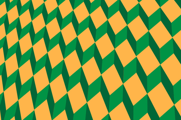 Symmetrical abstract pattern of squares in dark green and orange colors   - Вектор, зображення