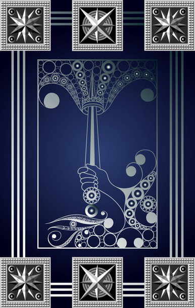Graphic abstract design with occult tarot card. Minor Arcana - Ace of Swords . Suitable for invitation, flyer, sticker, poster, banner, card, label, cover, web. Vector illustration. - Vektor, obrázek
