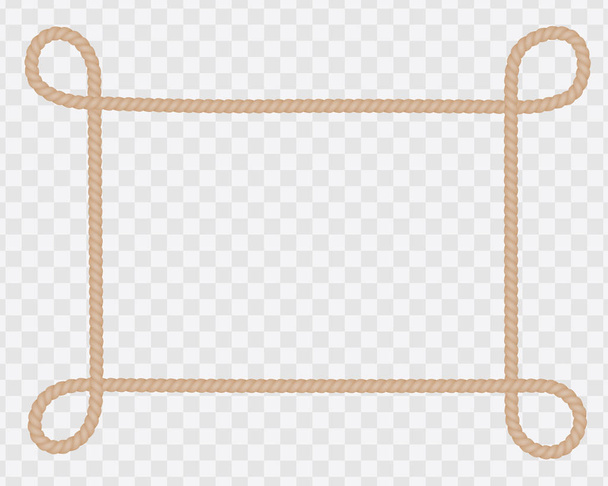 Frame of natural string or rope with loops in corners and space for text - vector on transparent background - Vector, Image