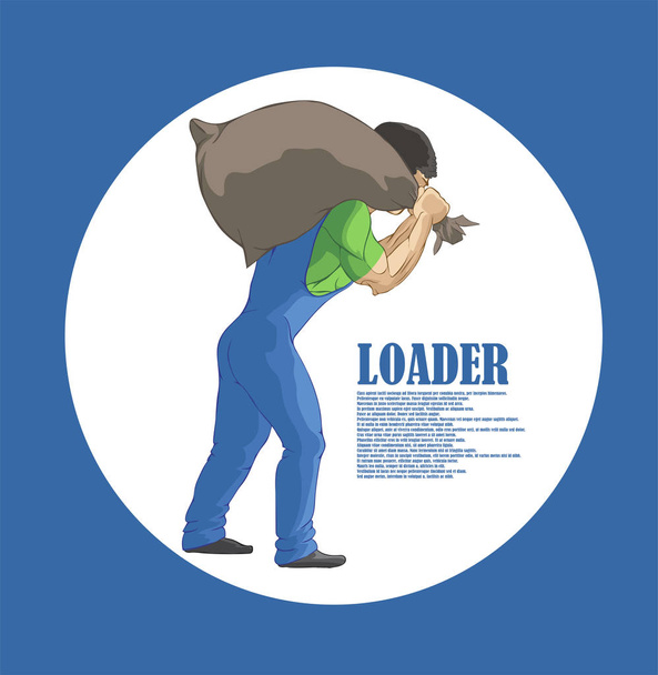Ilustración, trabajador duro tirando de una bolsa pesada
 - Vector, Imagen