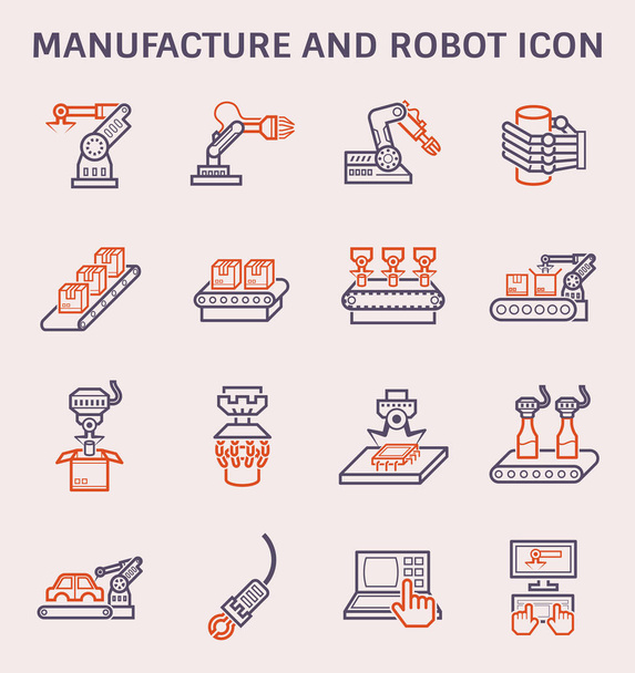 Fabbricazione robot e linea di produzione set di icone
. - Vettoriali, immagini