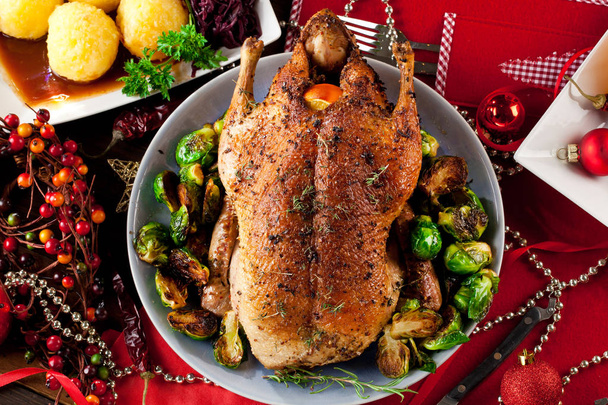 Christmas roast duck on festive table - Photo, Image