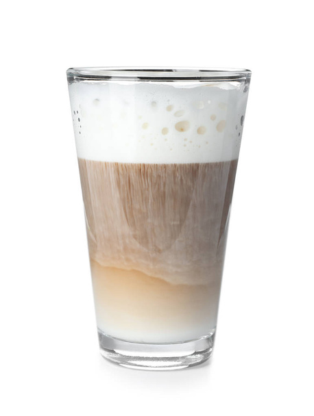 Glass with coffee and milk foam isolated on white - Fotografie, Obrázek