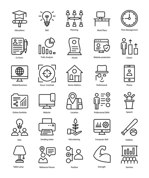 Professional Resume Line Icons Pack  - Vector, Image