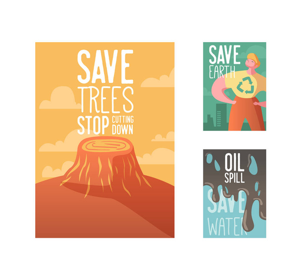 Save the Earth Poster, Banner, Advertising Flyer Collection. World environment day. Global Pollution Concept. Vector illustration - Vector, Image