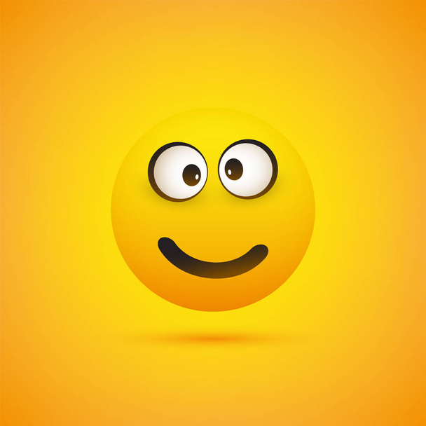 Smiling Emoji - Simple Shiny Happy Emoticon on Yellow Background - Vector Design - Vector, Image