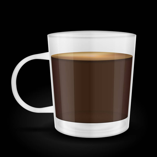 Cup of espresso coffee on a black background. - Vector, imagen