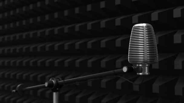 parete rivestita in schiuma acuistica con microfono a condensatore. concetto di stanza silenziosa. Illustrazione 3d
 - Foto, immagini