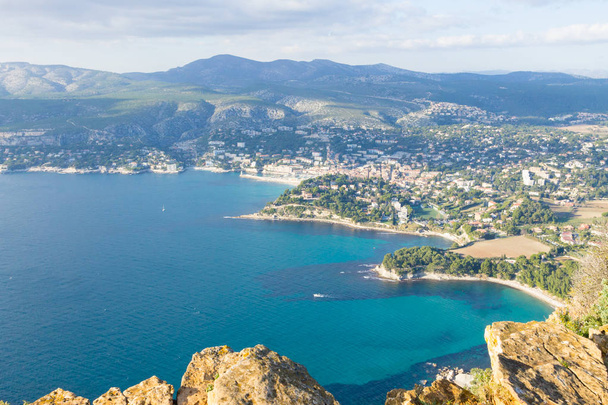 Cassis view from Cape Canaille top, France. Beautiful french landscape. - Photo, Image