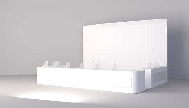 Una simple cabina de ferias. Ilustración 3d aislada sobre fondo blanco - Foto, Imagen