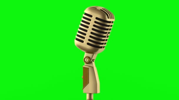 lazo de micrófono vintage dorado girar sobre fondo cromakey verde
 - Metraje, vídeo