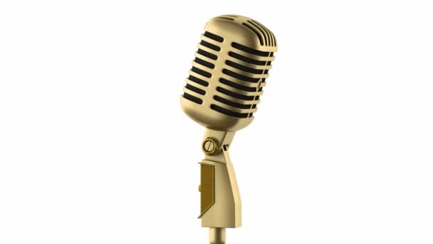Złoty Mikrofon rocznika pętli obracać na białym tle - Materiał filmowy, wideo
