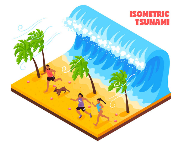 Tsunami Ilustración isométrica
 - Vector, Imagen
