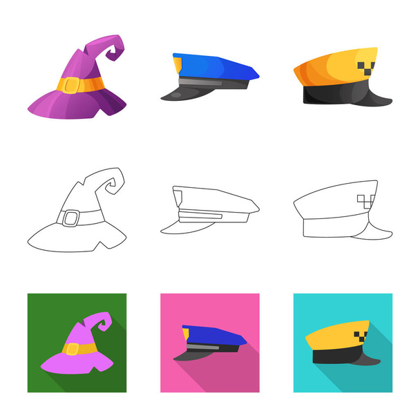 Vector illustration of headgear and cap symbol. Collection of headgear and accessory vector icon for stock. - Vektori, kuva