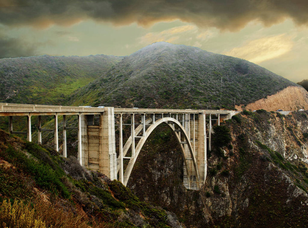 US One - Big Sur, California. Connecting LA and SFA, this highway on the Pacific Ocean is a beatuful one with mountains, water and road. - Photo, Image
