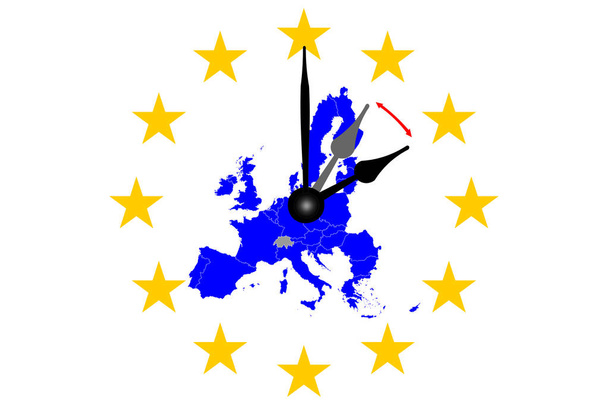 Europie zegar zmiana mapy Europy z tarczą - Zdjęcie, obraz