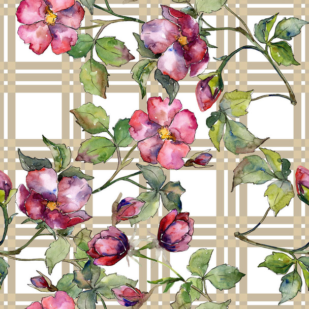 Watercolor magenta bouquet of wild roses flowers. Floral botanical flower. Seamless background pattern. Fabric wallpaper print texture. Aquarelle wildflower for background, texture, wrapper pattern. - Foto, imagen