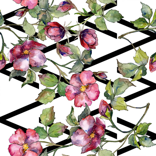 Akvarell bíbor csokor virág vadon élő rózsák. Virágos botanikai virág. Varratmentes háttérben minta. Szövet nyomtatási textúrát. A háttér, a textúra, a burkoló minta Aquarelle vadvirág. - Fotó, kép